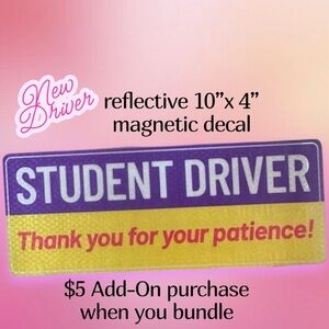 $5 Add-On 🆕Reflective Student Driver Magnetic Decal - Purple and Yellow